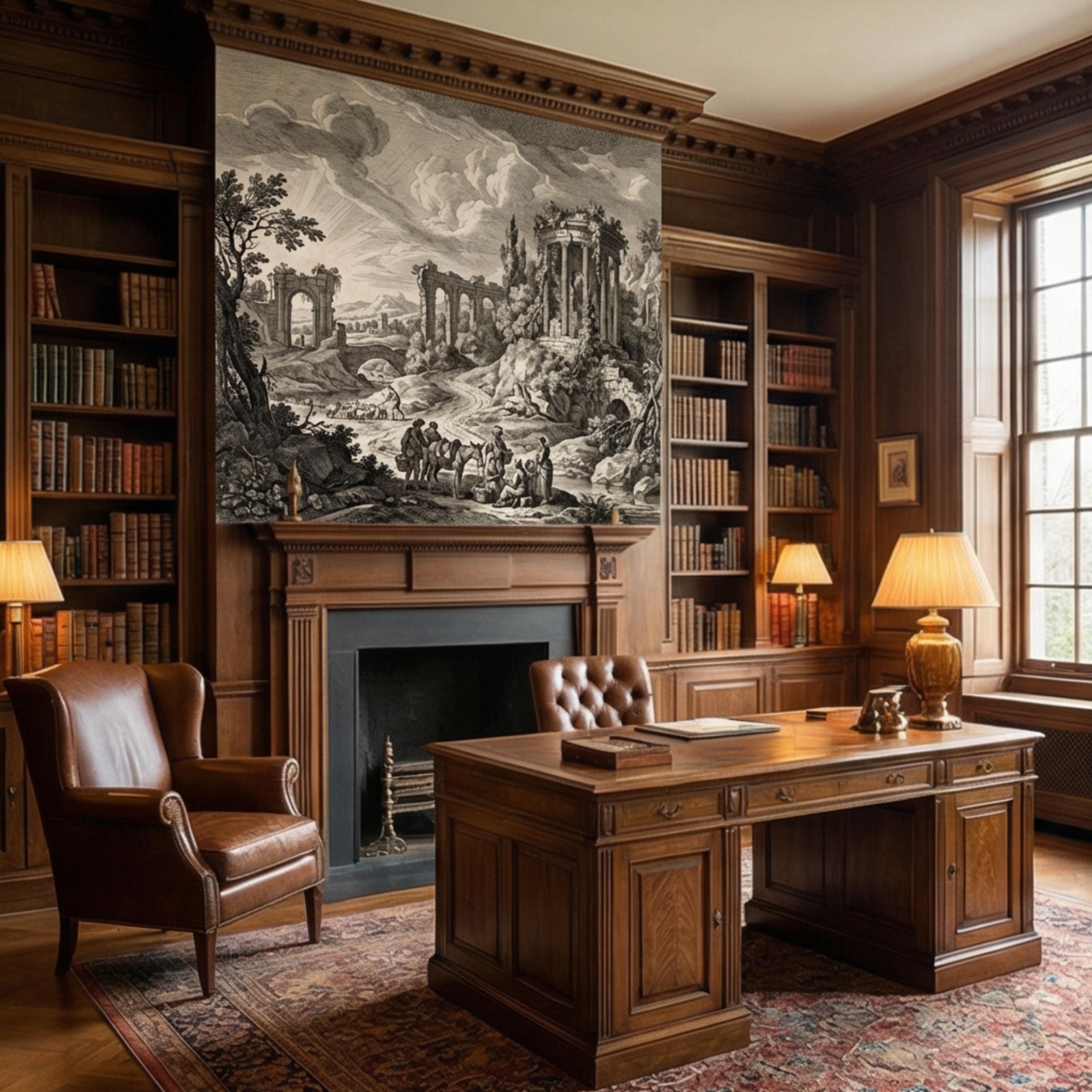 Vintage Roman Ruins Engraving Peel and Stick Wall Mural, Antique ...
