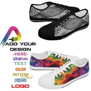 Custom Low Top Sneakers with Your Design – Personalized Classic Canvas Shoes – Custom Graphic or Logo Sneakers for Men, Women, or Gifts