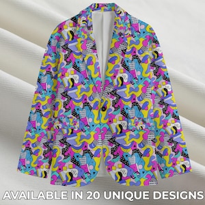 Retro 80s 90s Suit Blazer for Men – Colorful All-Over Print Party Jacket – Bold Vintage Suit for Festival, Prom, Photoshoot or Gift for Him