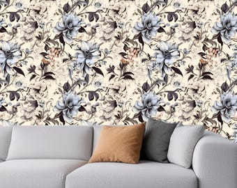 Peel and Stick Floral Wallpaper, Vintage Botanical Removable Wall Mural, Self Adhesive Large Flower Wall Decor for Bedroom, Living Room