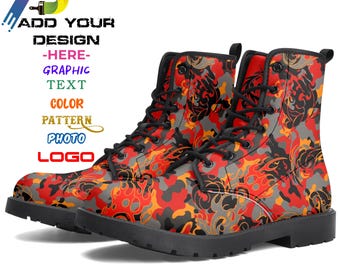 Personalisierte trendige Stiefel, leichte Kunstlederschuhe, Streetwear Schuhe mit breiter Passform, veganes Geschenk für ihn oder sie, kantige Stiefel