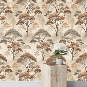 Peel and Stick Tree Wallpaper,Neutral Forest Wall Mural, Removable Nature Wall Art, Self Adhesive Woodland Wallpaper, Boho Rustic Home Decor