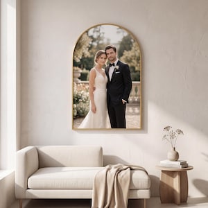 Luxury Custom Arched Canvas Print, Personalized Wedding or Family Photo Wall Art, Gold Frame Statement Home Gift