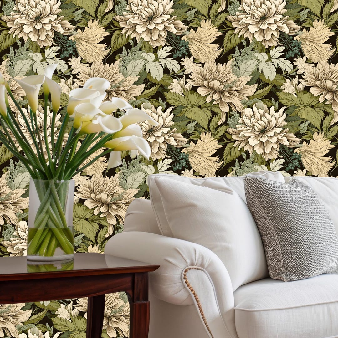 Vintage Botanical Peel and Stick Wallpaper – Dark Floral Wall Mural ...