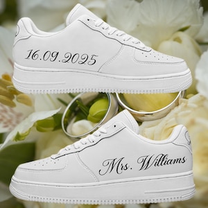 Tênis de casamento para noiva – Sapatos de noiva personalizados com nome e data, Tênis brancos personalizados para o dia do casamento, Recepção, Sapatos confortáveis