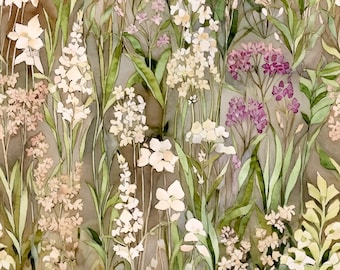 Carta da parati staccabile e adesiva con fiori selvatici, murale botanico neutro, decorazione murale floreale ad acquerello, carta da parati rimovibile Cottagecore