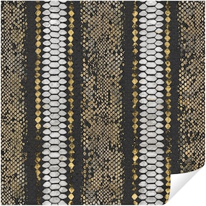 Peut inclure: Motif texturé représentant une peau de serpent. Le motif comprend des rayures verticales d'écailles noires, dorées et argentées. Les écailles dorées sont en forme de losange, ajoutant une touche de luxe. Convient à diverses applications.