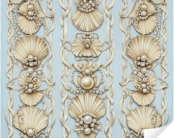 Seashell Pearl Küsten Luxus Peel and Stick Wallpaper, Shell Stripe Beach House Abnehmbares Wandbild