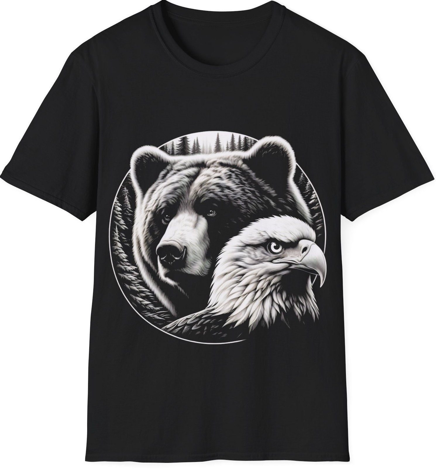 Grey Bear Motif Cotton T-Shirt