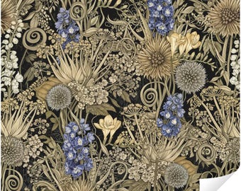 Vintage Art Dark Floral Peel and Stick Wallpaper, Moody Botanical Removable Wall Mural Bedroom Living Room Decor