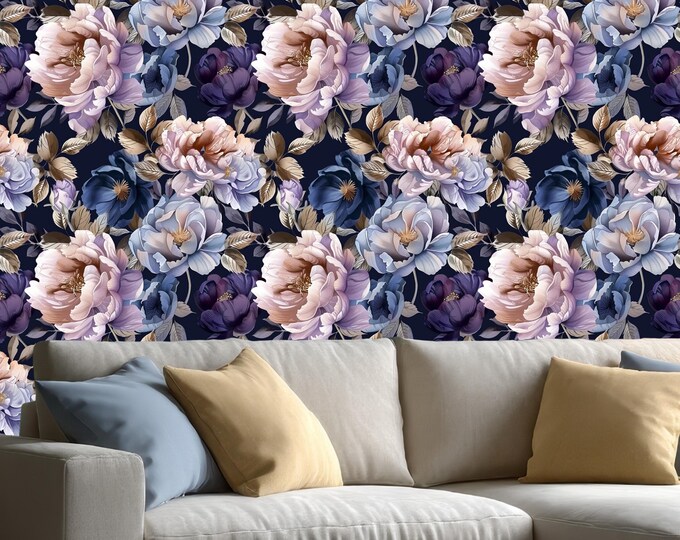 Peel And Stick Wallpaper – Floral Purple Self-Adhesive Contact Paper, 17.7"x118", Removable, For Bathroom, Bedroom, Kitchen Accent Walls