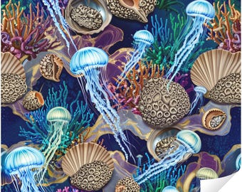 Art Underwater Jellyfish Peel and Stick Wallpaper, Coral Reef Ocean Wall Mural, Colorful Bathroom Kids Room Wall Decor