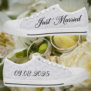 Tênis personalizados para noivos, sapatos de lona de cano baixo personalizados com nome e data, presente de noiva, sapatos para recepção ou preparação