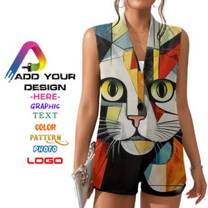 Custom Women&#39;s Sleeveless Blazer Vest – Add Your Design, Graphic, Pattern, Photo, Text, Color – Personalized Gift, Made to Order Clothing