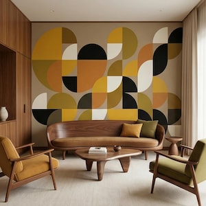 Mid Century Modern Geometric Peel & Stick, Abstract Bauhaus 1970s Arches Motif, Scandinavian Minimalist Modernism, Retro Mod Decor Wallpaper