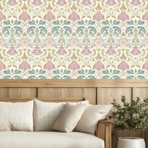 Pastell Damast Tapete schälen und aufkleben – romantisches Vintage Wandbild – abnehmbare florale Wanddekoration – Shabby Chic Cottagecore Interieur