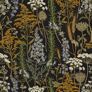 Moody Black Floral Wallpaper, Premium Peel and Stick Gothic Botanical Wall Mural, Dark Academia Maximalist Apothecary Wallcovering