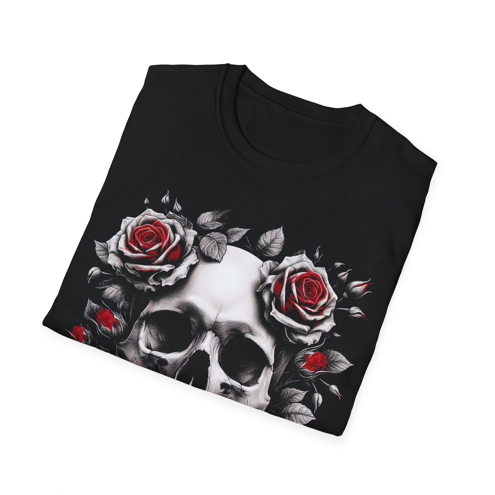 Organic cotton t-shirt - SKULLROSE black - Skulls and roses print