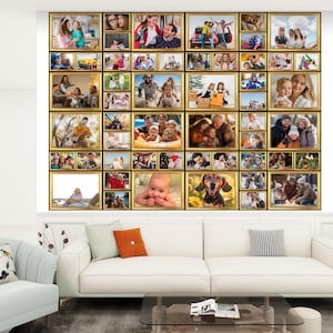 Custom Peel and Stick Framed Photo Collage Wall Mural, Personalized Family Gallery Wallcovering, Removable Framed Photo Wallpaper