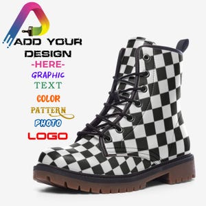 Custom Personalized Combat Boots, Lightweight Faux Leather Shoes, Wide Fit Streetwear Footwear, Vegan Gift for Him or Her, Edgy Boots