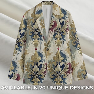 Bold Print Suit Blazer for Men – Vintage Baroque Graffiti Jacket with Art Pattern – Streetwear Statement Blazer for Fashion, Party or Events