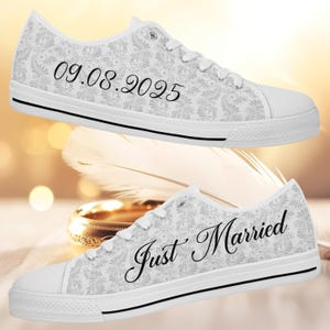 Benutzerdefinierte Braut & Bräutigam Hochzeit Canvas Sneakers, personalisierte Low Top Schuhe mit Namen und Hochzeitsdatum, Brautschuhe besonders anfertigen
