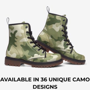Camo Combat Boots for Men & Women, Vegan Faux Leather Lace-Up Boots, Lightweight Wide Fit Streetwear, Military Army Style Footwear