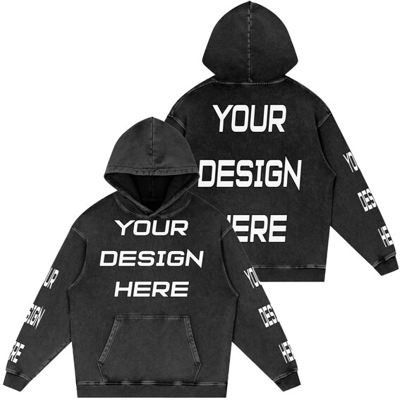 Custom Acid Wash Hoodie, Personalized Oversized Unisex Pullover - Your Design, Graphic, Text or Logo - Grunge Streetwear Gift for Him or Her