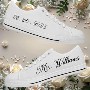 Benutzerdefinierte Braut & Bräutigam Hochzeit Canvas Sneakers, personalisierte Low Top Schuhe mit Namen und Hochzeitsdatum, Brautschuhe besonders anfertigen