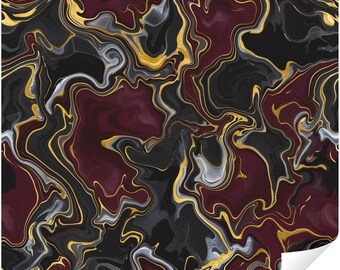 Black Gold Effect Marble Peel and Stick Wallpaper, Burgundy Abstract Swirl Wall Mural, Modern Glam Accent Wall Decor