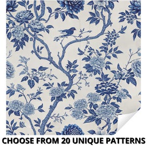 Carta da parati adesiva rimovibile con motivo floreale Chinoiserie blu classico, elegante carta da parati decorativa vintage con uccelli senza tempo
