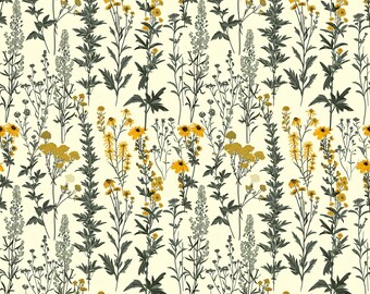 Vintage Botanical Wildflowers Peel and Stick Wallpaper – Herbarium Wildflower Meadow Wall Mural, Green Botanical Floral Wallcoverings