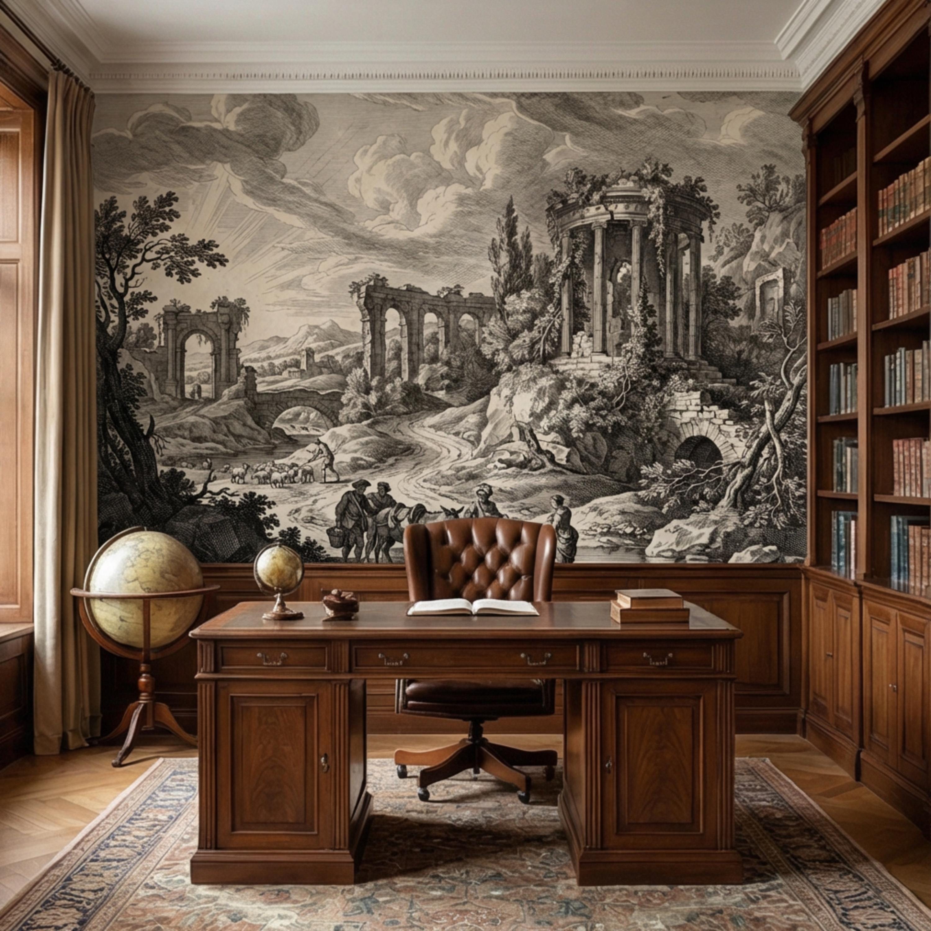 Vintage Roman Ruins Engraving Peel and Stick Wall Mural, Antique ...