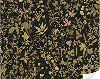 Stimmungsvolle gedämpfte botanische Tapete, dunkles Vintage Blumenwandbild, dunkle Academia Maximalist-Wildblume, abnehmbarer Abziehstab, vorgeklebtes Dekor