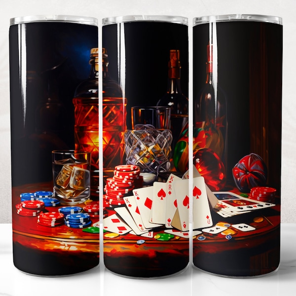 Poker Tumbler Wrap PNG Design, Poker Tumbler Wrap 20 oz Skinny Tumbler Sublimation, Instant Digital Download (+20 Free Designs)