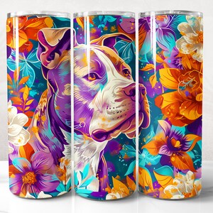 Pitbull Tumbler Wrap PNG Design, 3D Floral Dog Tumbler Wrap 20 oz Skinny Tumbler Sublimation, Instant Digital Download (+20 Free Designs)
