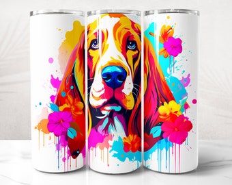 Basset Hound Tumbler Wrap PNG Design, Dog Tumbler Wrap 20 oz Skinny Tumbler Sublimation, Instant Digital Download (+20 Free Designs)