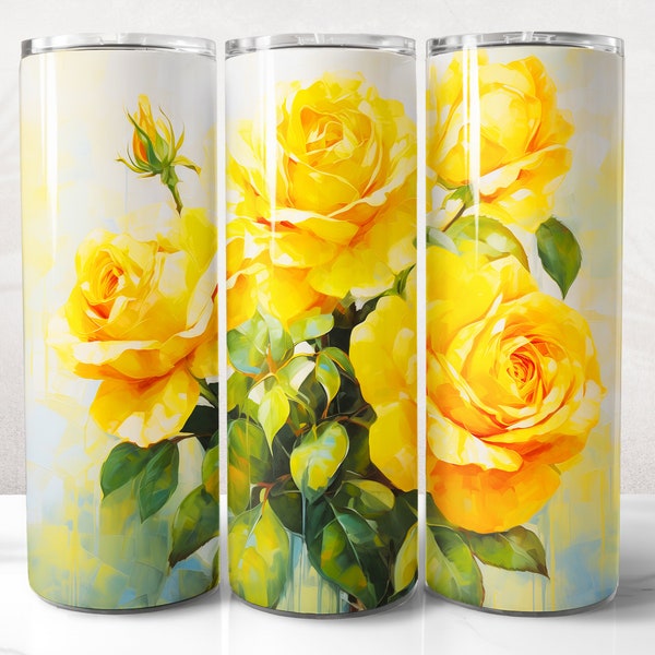 Yellow Roses Tumbler Wrap PNG Design, Yellow Rose Tumbler Wrap 20 oz Skinny Tumbler Sublimation, Instant Digital Download (+20 Free Designs)