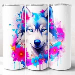Husky Tumbler Wrap PNG Design, Husky Dog Tumbler Wrap 20 oz Skinny Tumbler Sublimation, Instant Digital Download (+20 Free Designs)