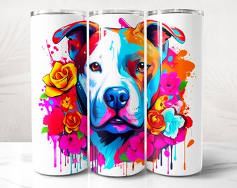 Pitbull Tumbler Wrap PNG Design, Pitbull Dog Tumbler Wrap 20 oz Skinny Tumbler Sublimation, Instant Digital Download (+20 Free Designs)