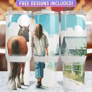 Horse 40oz Tumbler Wrap PNG Design, Cowgirl 40oz  Quencher Tumbler Sublimation Wrap, 40 oz Tumbler PNG, Instant Download (+20 Free Designs)
