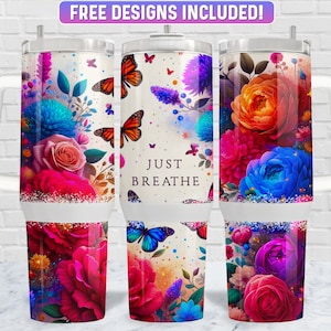 Just Breathe 40oz Tumbler Wrap PNG Design, Just Breathe 40oz  Quencher Tumbler Sublimation Wrap, 40 oz Tumbler PNG, Instant Download