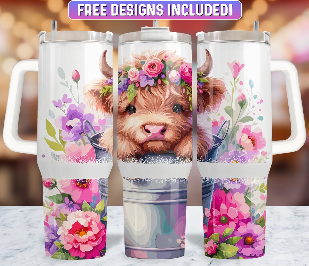 Highland Cow 40oz Tumbler Wrap PNG Design, Cow 40oz Quencher Tumbler ...