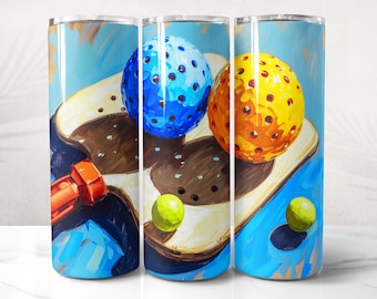 Pickleball Tumbler Wrap PNG Design, Pickleball Tumbler Wrap 20 oz Skinny Tumbler Sublimation, Instant Digital Download (+20 Free Designs)