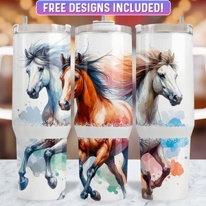 Horses 40oz Tumbler Wrap PNG Design, Horse 40oz  Quencher Tumbler Sublimation Wrap, 40 oz Tumbler PNG, Instant Download (+20 Free Designs)