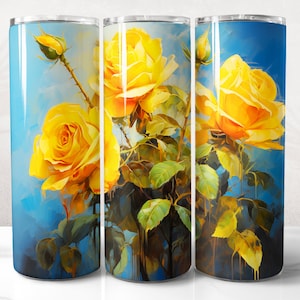 Yellow Roses Tumbler Wrap PNG Design, Yellow Rose Tumbler Wrap 20 oz Skinny Tumbler Sublimation, Instant Digital Download (+20 Free Designs)