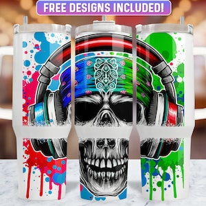 Hip Hop Skull 40oz Tumbler Wrap PNG Design, Skull 40oz  Quencher Tumbler Sublimation Wrap, 40 oz Tumbler PNG, Instant Download (+20 Free)