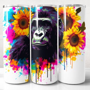 Gorilla Tumbler Wrap PNG Design, Gorilla Tumbler Wrap 20 oz Skinny Tumbler Sublimation, Instant Digital Download (+20 Free Designs)