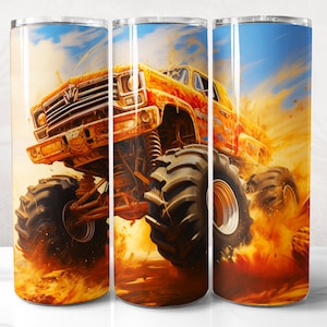 Monster Truck Tumbler Wrap PNG Design, Truck Tumbler Wrap 20 Unzen Skinny Tumble Sublimation, sofortiger digitaler Download (+20 kostenlose Designs)