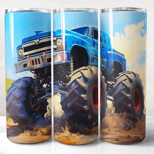Monster Truck Becher wickeln PNG Design, LKW Becher wickeln 20 oz Skinny Becher Sublimation, sofortiger digitaler Download (+20 kostenlose Designs)